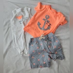 Just One You 3pc Neon orange crab striped nautical outfit 18m NWOT